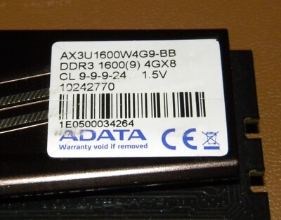ADATA XPG AX3U1600W4G9-BB DDR3 PC3-12800u 1600MHz 4 x 4GB = 16GB
