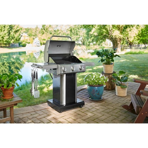 KENMORE Gas Grill 51.1"W 3-Burner Pedestal w/ Side Shelves Stainless Steel Black - Picture 12 of 12