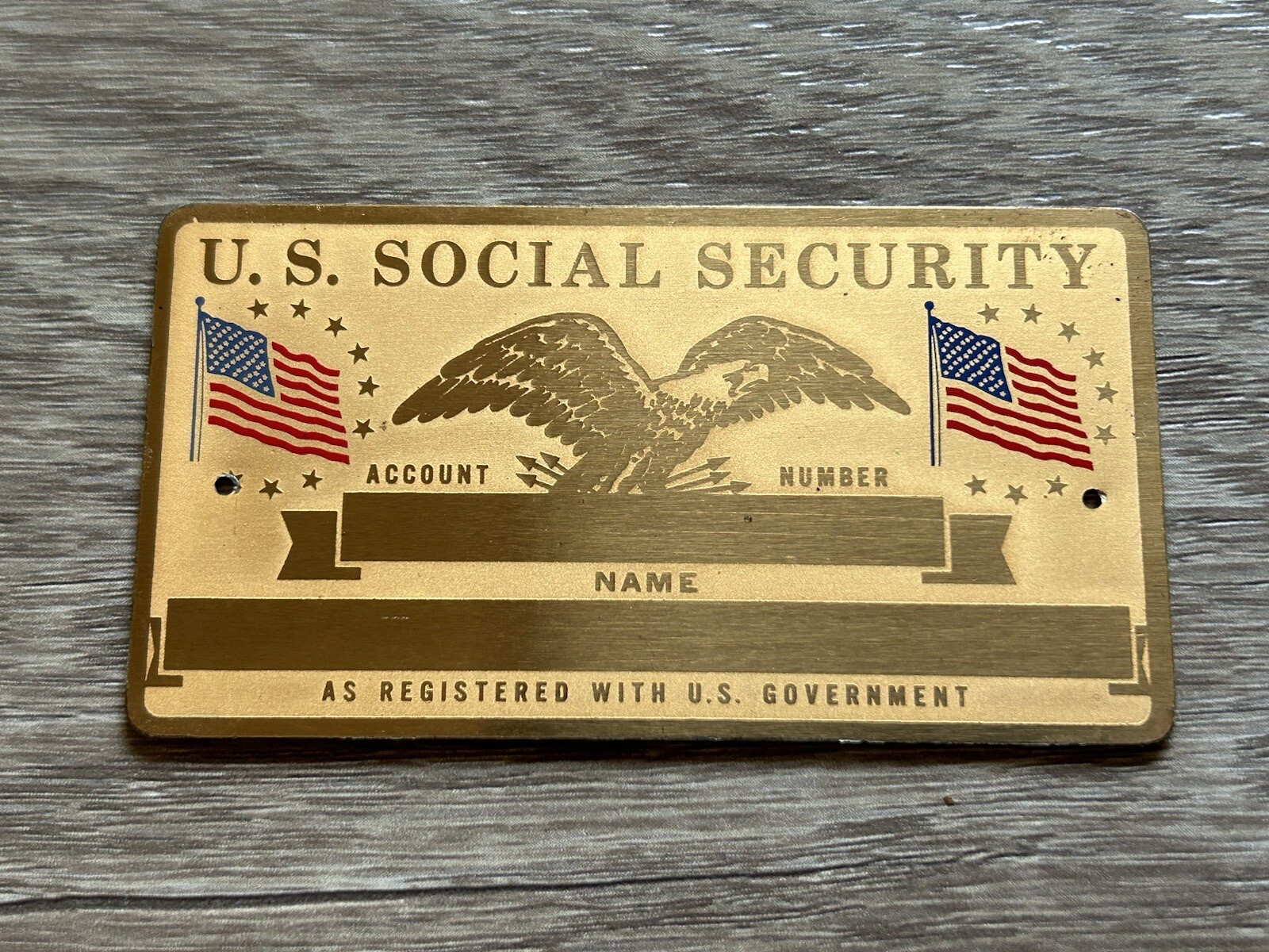 Rare Vintage Gold Brass Metal US Social Security Card For Engraving