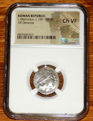 NGC ROMAN REPUBLIC 105 BC AR Denarius L. Thorius Balbus Ch VF Ancient ...