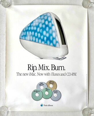 Apple Poster iMac G3 ''Rip Mix Brennen mit iTunes und CD-RW'' Original 2001 Vintage