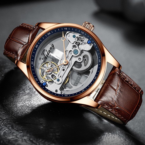 AILANG Men Watch Double-sided Hollow Automatic Mechanical Wristwatch Waterproof - Picture 11 of 30