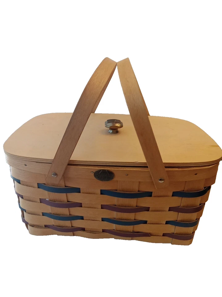 Peterboro Basket Company USA  Large Patriotic With Lid Wooden Handles 12"x16"x9" - Image 2 of 4