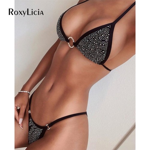 Glitzer Strass Mini Bikini Badeanzug Damen Bademode Badender Badeanzug - Bild 1 von 18