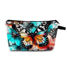 Flower Butterfly Print Women Makeup Bag Travel Cosmetic Organizer Bag Small Z...