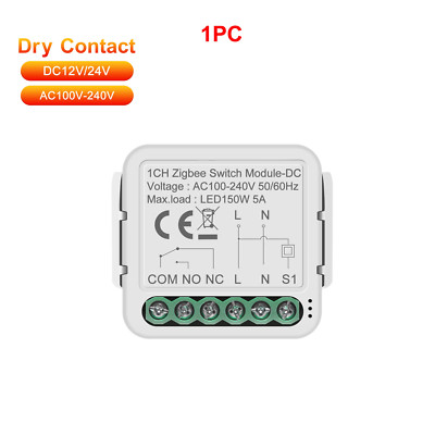 Smart Zigbee Schaltermodul Trockenkontakt 5A Universal Schutzschalter Relais DC 12/24V AC 1