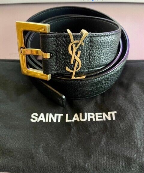 Saint Laurent YSL 3cm Black Grained / Pebbled Calf Bronze Saint Laurent YSL 3cm Black Grained / Pebbled Calf Bronze