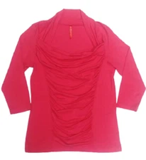 Ruby Ribbon Hot Pink Top 3/4 Sleeve Shirt Gathered Front Ruffle Womens Small