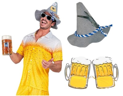 Bier Hemd Set in Gr. S -2XL - Bier Party Shirt mit Bayernhut und Bierbrille