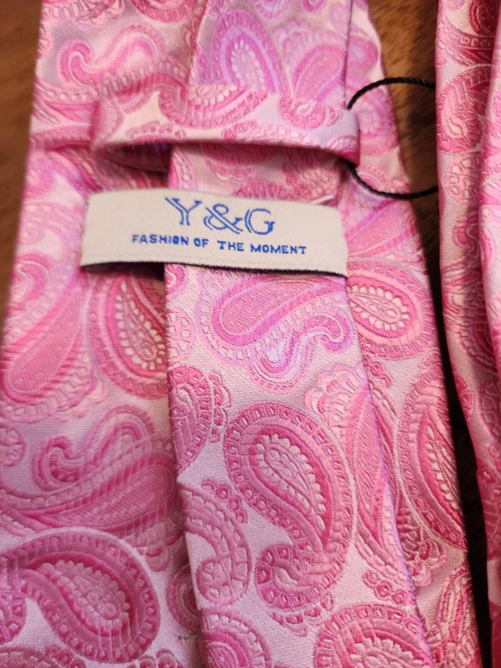 Y & G розовый пейсли шелковый галстук с соответствующими запонками новый с Ярлыками - Изображение 2 из 3