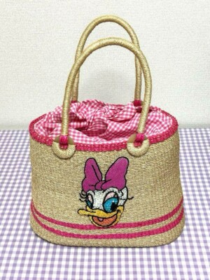 BEAMS BOY Disney Daisy Duck Basket Bag Bead Embroidery Gingham