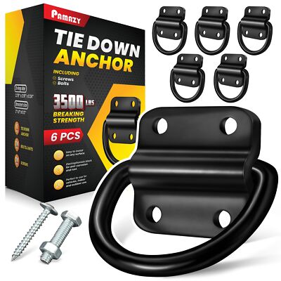 	6PCS Heavy Duty Steel D Rings Tie Down Anchors Ultra Durable 3500 Pound Break	
