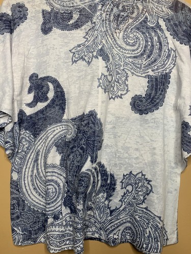 INC International Concepts Women Sz Small Blouse V Neck Blue White Short Sleeve - Picture 16 of 16