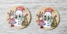 snowman whimsical christmas wood buttons sewing tree 2 holes 1 inch