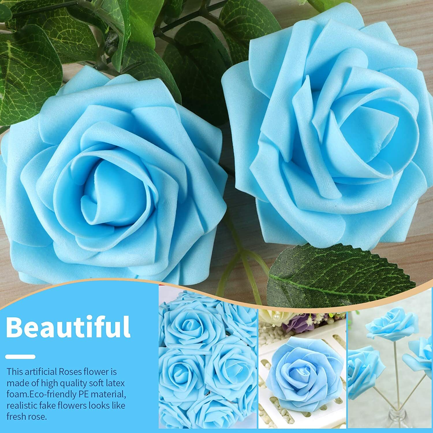 Artificial Flowers, 25pcs Real Touch Foam Roses Diy Flowers For Wedding