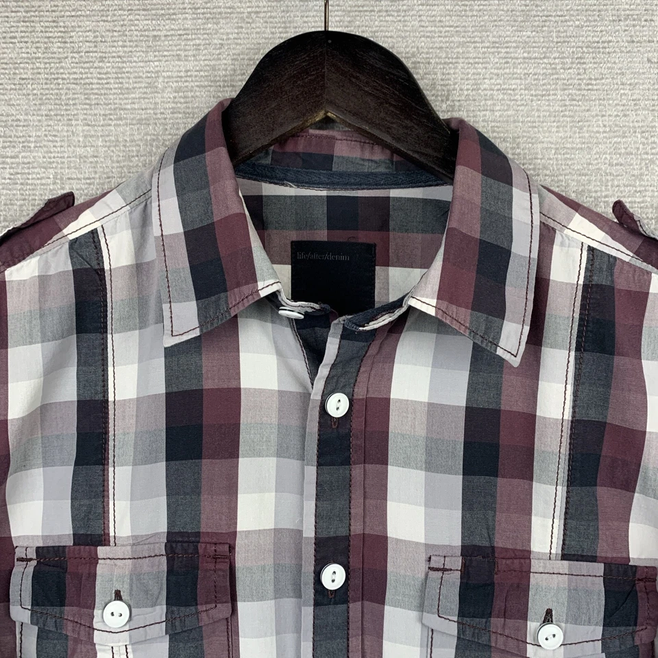 Camisa con botones LIFE/AFTER/DENIM para hombre mediana multicolor a cuadros informal lengüetas suizas Foto 3 de 4