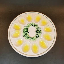 Vintage Ceramic 10.25" Dozen Deviled Egg Plate *No Salt & Pepper*