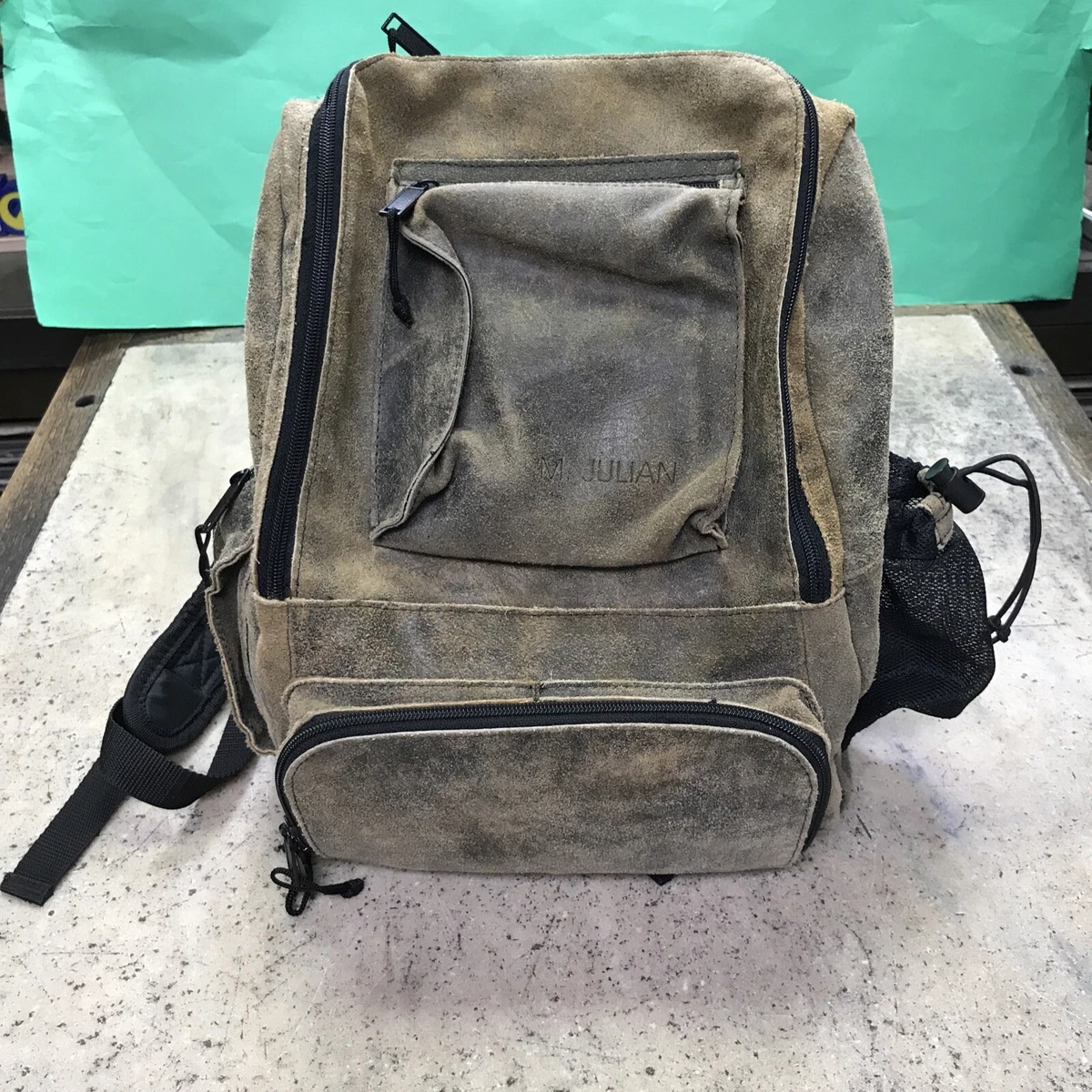 Wilson\'s Leather M. Julian Distressed Leather Backpack. Unisex Olive OS Vintage Wilson Leather Backpack Purse - Etsy main image 4