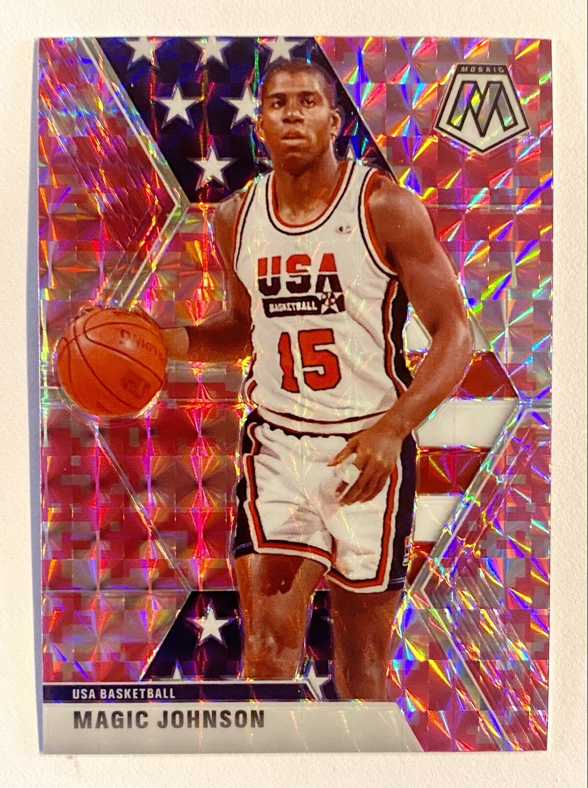 2019-20 Mosaic Magic Johnson Pink Camo Prizm Refractor SP #255 USA Dream Team