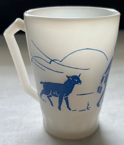 Vintage 1950s Hazel Atlas Children’s Milk Glass Mug - Mary Had A Little Lamb