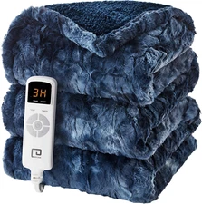 Electric Heated Blanket Throw Faux Fur, 10 Hours Auto Shut off 9 Heating Levels