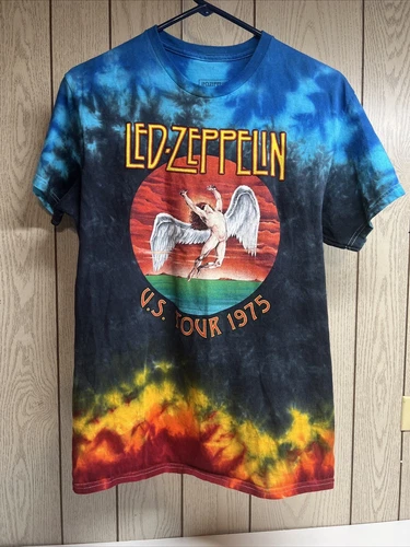 VTG Led Zeppelin Shirt Unisex M Tie Dye US Tour 1975 Band Co 1970s vintage concert t-shirt, vintage, single stitch, B+ condition