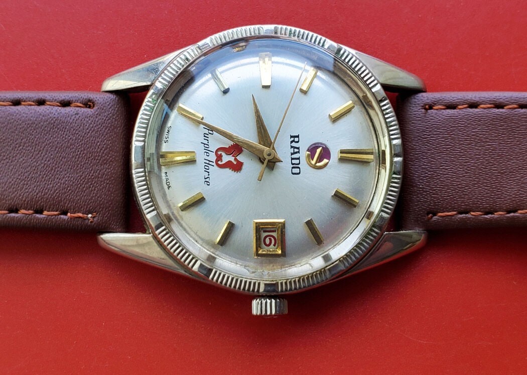 VINTAGE MEN'S RADO PURPLE HORSE AUTOMATIC DATE 34.5MM SERVICED