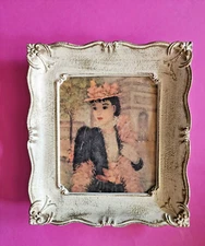 1950’s Impressionist Style Cherry Jeffe Huldah Framed Print. Girl w/Pink Boa Dog