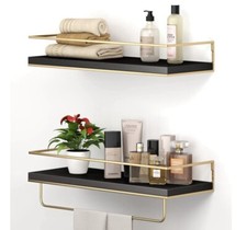 Home Decor Floating Shelves, Wall Shelves with Towel Bar/Hooks, Bathroom Rustic