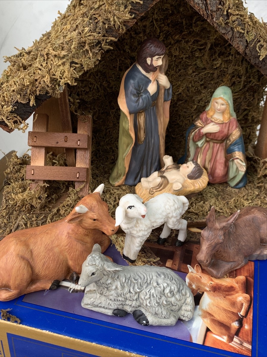 Vintage Porcelain Nativity Baby Jesus Creche Included Ox Cow