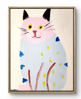 Aleph Hand Painted Cat 14x11 Acrylic Painting Animals Wall Art Canvas 