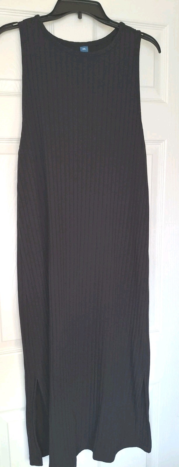 Old Navy Midi Tank Dress Size XXL Black Ribbed Stretch Sleeveless Side Slits