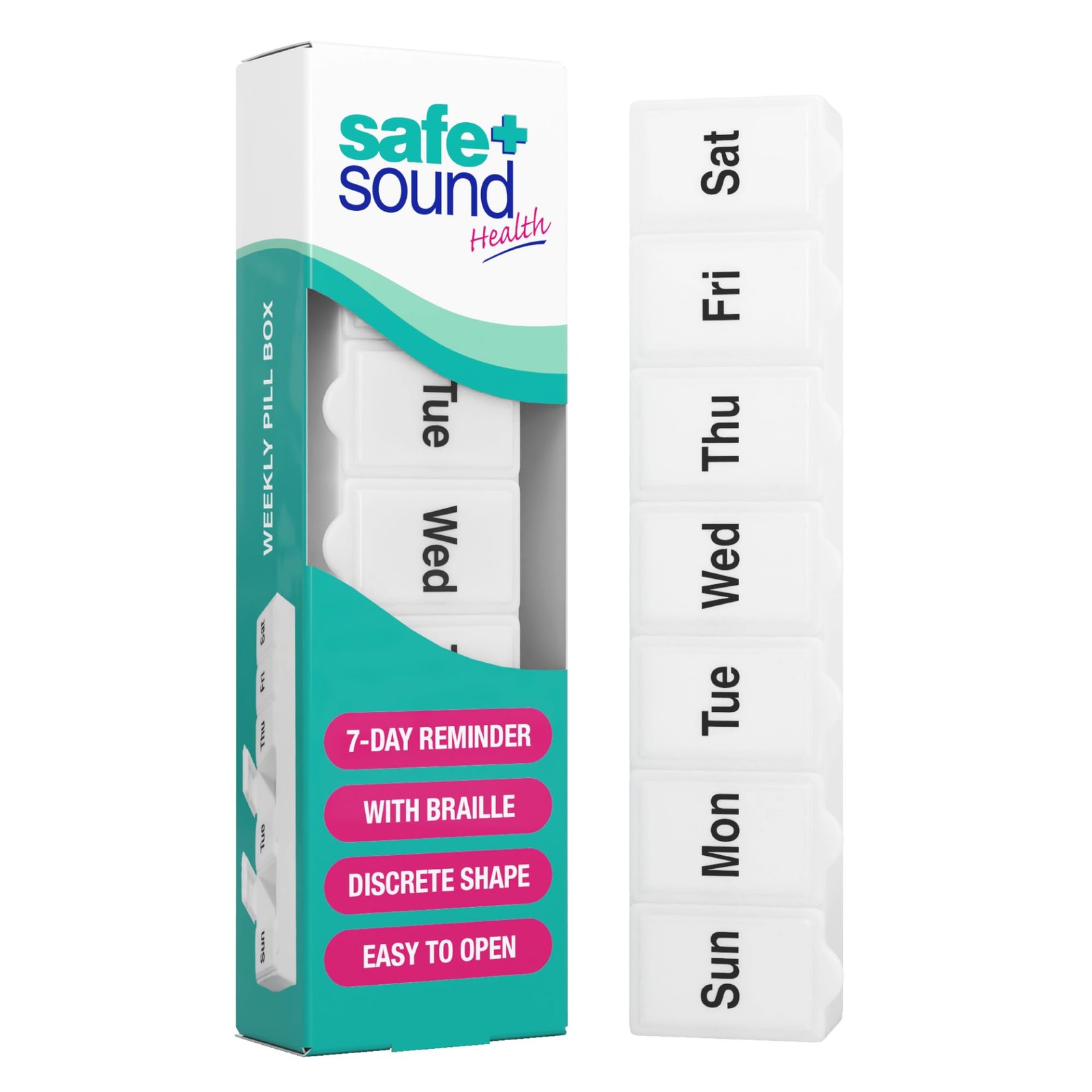 Safe and Sound Mini Pocket Sized 7 Day Pill Box, Pop-open-catch lids - Image 3