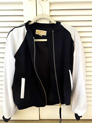 Michael Michael Kors Black/White Colorblock Bomber Jacket Zip Front Pockets XS