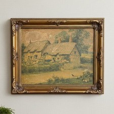 Vintage Baroque Gold Gilt Frame Hathaway  s Cottage Canvas Print 17x14 England