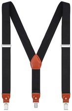 Suspenders for Men Elastic Y Back Adjustable Heavy Duty Strong Clips Black 43 IN