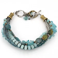 Retired Silpada Sterling & Brass Aqua Quartzite Kyanite Seed Bead Bracelet B2066