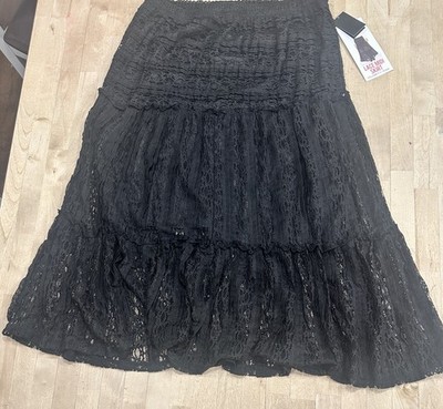 Lace Midi Goth Fairy Witchy Romantic Whimsy Skirt Size XL NWT Black  Maxi