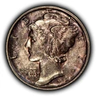 1942 10c Mercury Silver Dime - Violet Toning - BU - SKU-Z6481