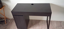 Black Computer Desk 105x50x75cm, 2 Drawers, Cupboard, Shelves, Cable Mgmt