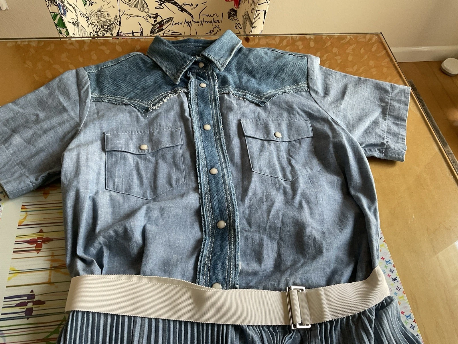 CAMICIA LUNGA SACAI DENIM COTONE PLISSETTATO (JP.2 US.6)