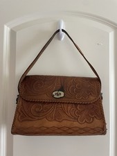 Leather Artisan brown handbag-Floral