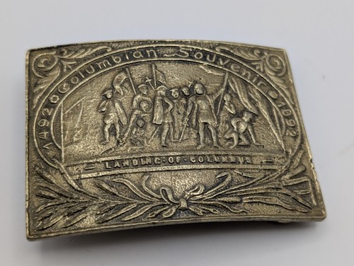 1892 Columbian Exposition Belt Buckle Landing Columbus Chicago Souvenir