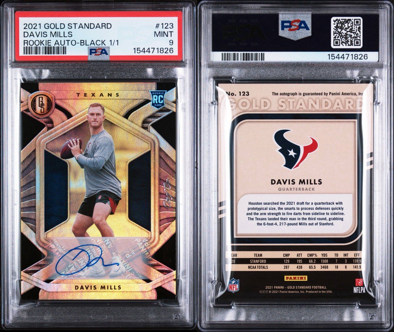 2021 PSA 9 Davis Mills Gold Standard 1/1 Black RC Auto! TRUE 1/1! 24hr Auction! view 3