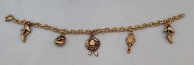 Gold Tone Charm Bracelet Ladies Hat Purse Mirror Shoes (SBB)