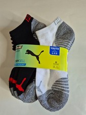 PUMA Youth Low Cut Socks 10 Pair DryCELL Moisture Wicking, Size 4  9.5, B/W NEW