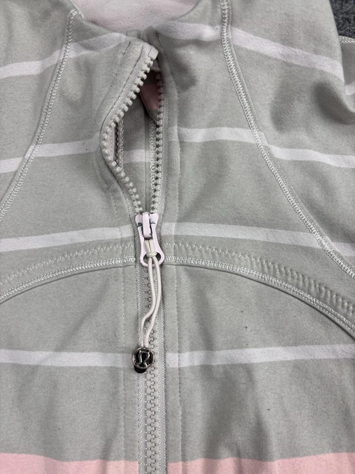 Lululemon Jacket Womens 12 Gray Pink Stripe Define Full Zip Athletic Thumbholes - Image 2 of 4