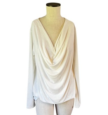 Umgee Women s White Cascade Waterfall High Low V-neck Knit Top Sz S