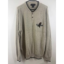 Croft & Barrow Mens Large Tall Henley Sweater Beige Eagle Mountain Knit USA Made