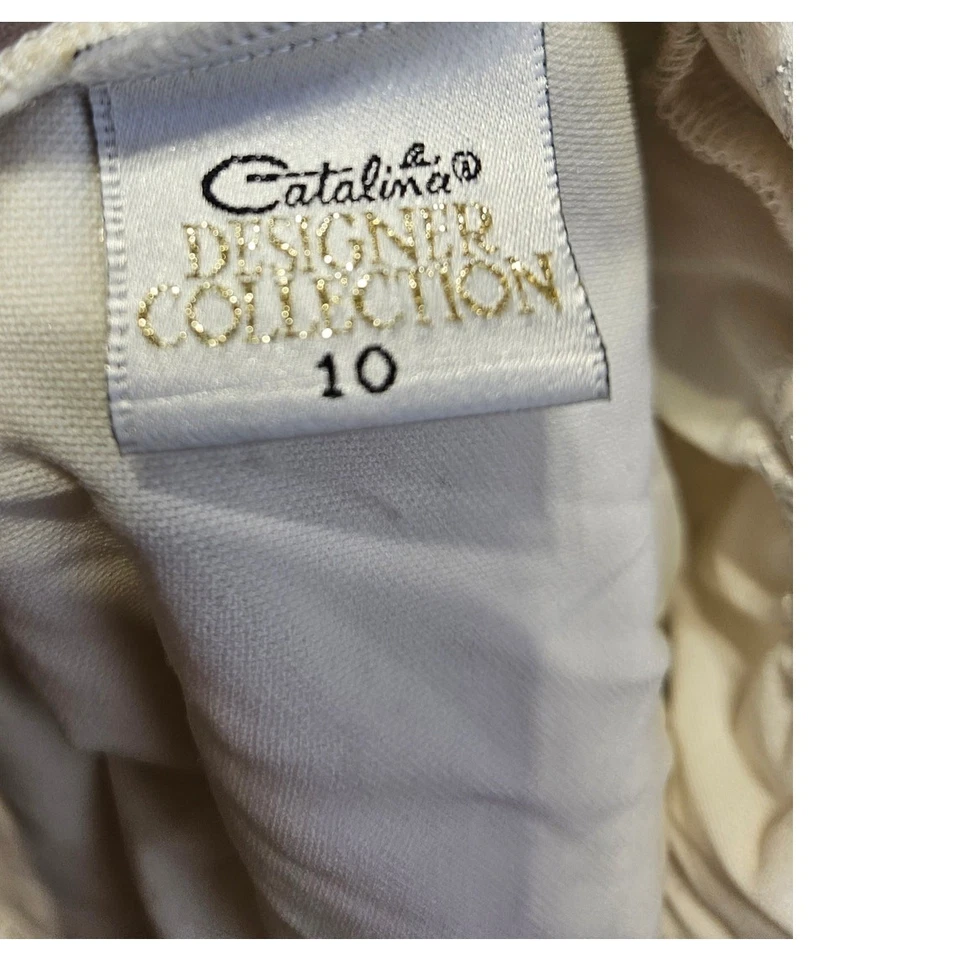 Vintage 90s Catalina 10 Ivory Silver One Piece Shoulder Swimsuit Zig Zag Glam - Image 3 of 3